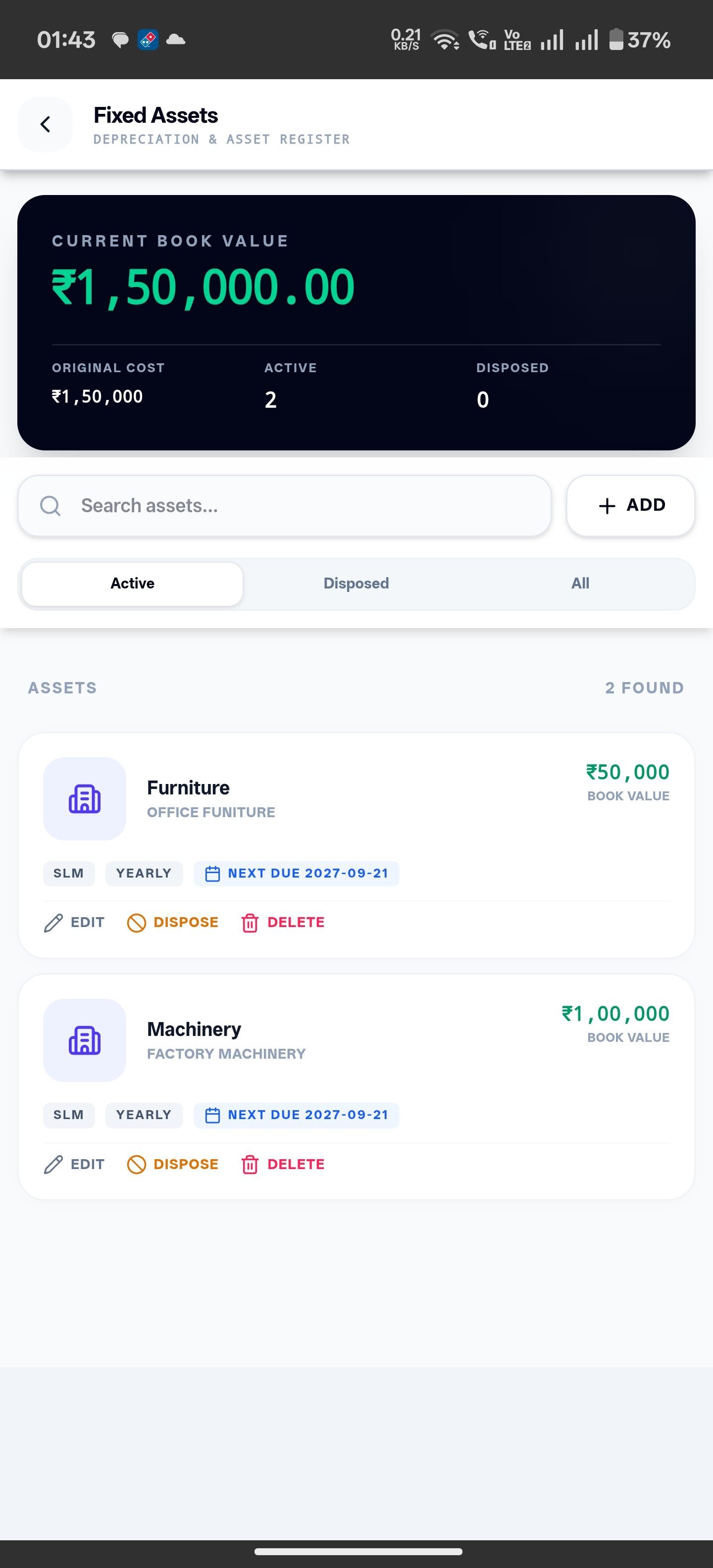 Fixed asset tracking and machinery capitalization in Likhtam