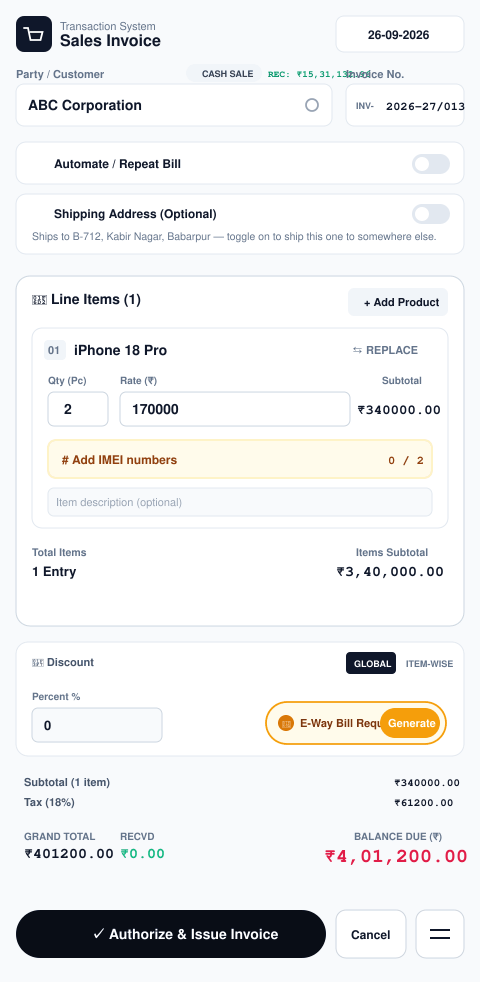 Likhtam Quick E-Way Bill & E-Invoice details screen
