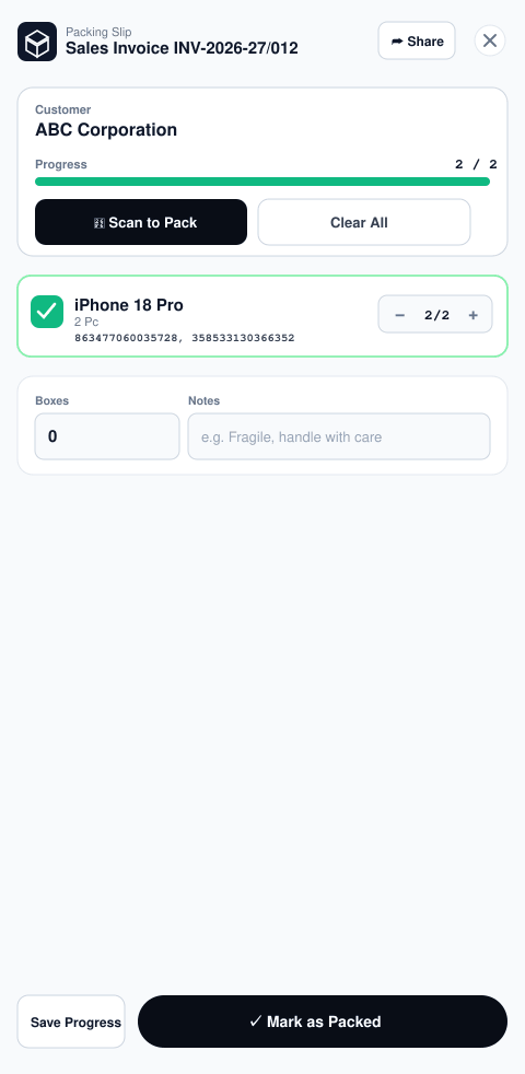 Likhtam packing slip generator: line-item checklist, batch tracking, and dispatch details