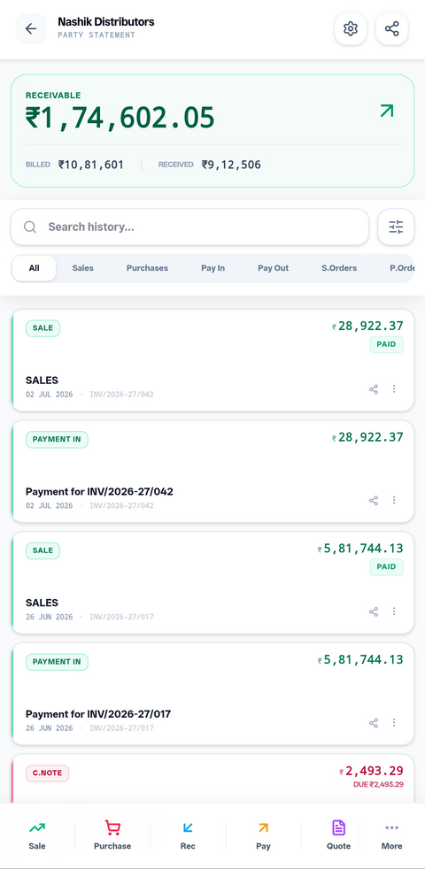 Likhtam A running ledger for every customer & supplier screen